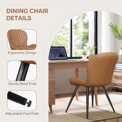 Daluvenix Dining Chairs Set of 2,Modern Fabric Dining Chairs Featuring Ergonomic Backrests, Thickly Padded Cushions, and Sturdy Metal Legs, Suitable for Kitchen, Living Room,and Bedroom,Brown — view 3