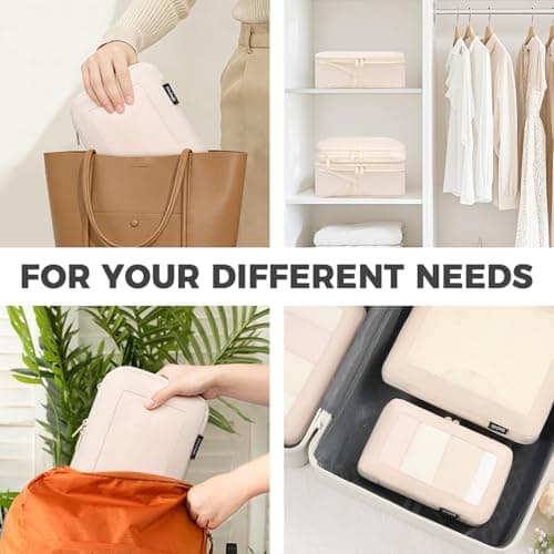 BAGAIL 4 Set/6 Set/8 Set Compression Packing Cubes Travel Accessories Expandable Packing Organizers (Square Mesh, 05-Cream) — view 6
