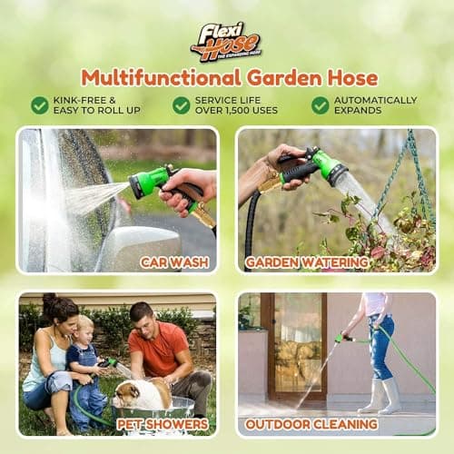 Flexi Hose Expandable Garden Hose with 8 Function Nozzle, 25FT - Lightweight Retractable Garden Hose, Water Hose - No-Kink Flexibility, 3/4 Inch Solid Brass Fittings and Double Latex Core — view 2