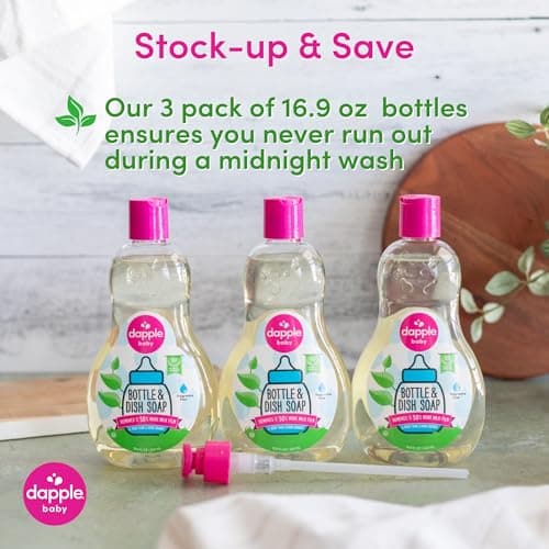 Dapple Baby Fragrance Free Bottle & Dish Soap - (3 Pack) 16.9 fl oz - Cleans Baby Bottles, Sippy Cups, Pacifiers, Breast Pumps, & More - Gently Removes Milk Film & Odors - Includes 1 Pump — view 8