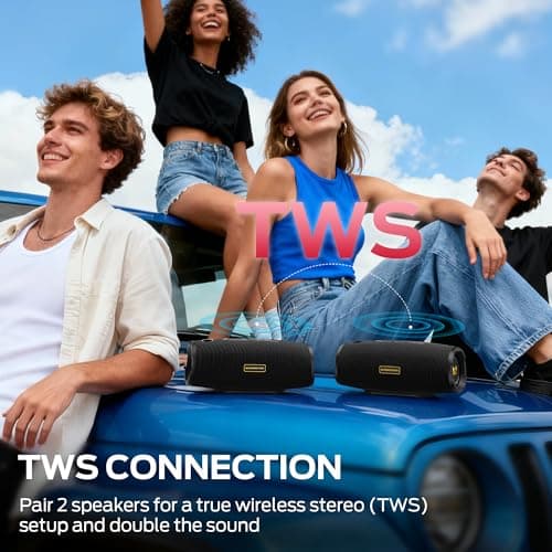 Monster S380 Bluetooth Speaker, Portable Speaker with 40W Stereo Sound, Bluetooth 6.0, 20H Playtime, IPX6 Waterproof, TWS Pairing, Support AUX/TF Card, Wireless Speaker for Outdoor Home Party — view 3