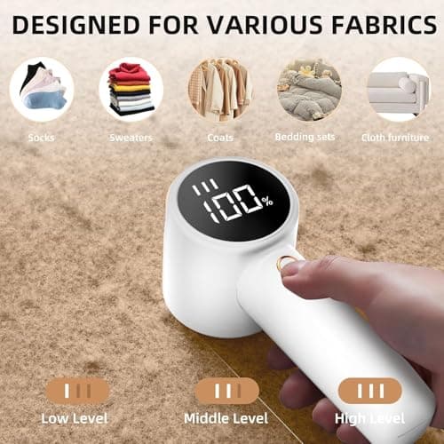 Fabric Shaver, Lint Remover Rechargeable, Electric Portable Sweater Defuzzer with 3 Speeds, 6 Leaf Blades, Digital LED Display to Remove Pilling for Sweater, Clothes, Couch, Blanket, Furniture — view 4