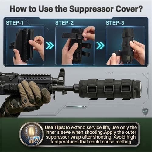 Tactical Suppressor Cover 5/6/7/7.5/9 Inch Silencer Heat Shield Sleeve with Burnproof Microfiber Sleeve & Silicon Lining for Hunting Shooting Gear(Black,6in) — view 4