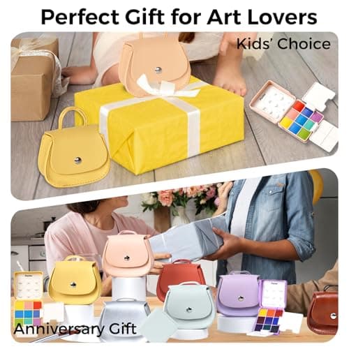 Funto Mini Watercolor Set Travel Kit with 9 Colors, Leather Bag & Watercolor Paper, Portable Drawing & Painting Supplies for Beginners, Art Gift Set