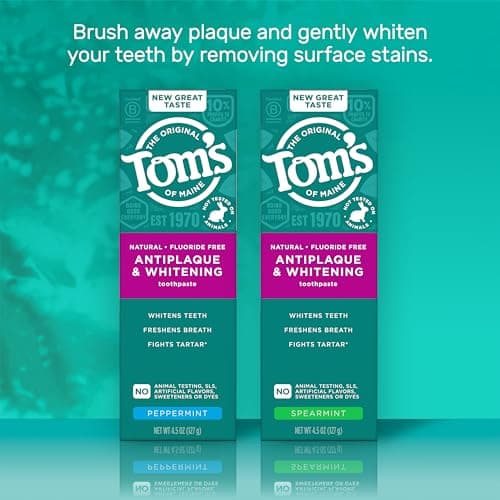 Tom's of Maine Fluoride-Free Antiplaque & Whitening Natural Toothpaste, Peppermint, 5.5 oz. (Pack of 2) — view 10