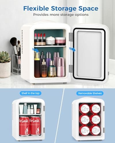 Electactic Mini Fridge for Skincare, 4L/6 Cans Small Cosmetic Fridge for Makeup & Beverage, Portable Desk Fridge Cooler and Warmer for Kids, Bedroom, Countertop, White — view 3