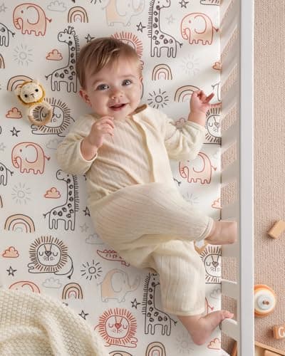 Yoofoss Baby Crib Sheets 2 Pack for Boys and Girls - 52x28 Fitted Crib Sheet Neutral Fits for Standard Crib and Toddler Mattress, Ultra Soft Breathable Microfiber Animal World — view 2