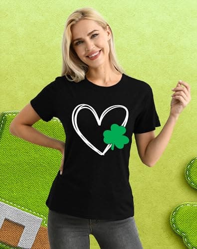 Cutesong Womens St Patricks Day Shirt Lucky Shamrock Paddy's Day T-Shirt Love Irish Clover Tee Tops — view 3