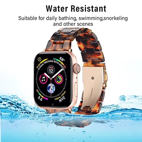 HOPO Compatible With Apple Watch Band 38mm 40mm 42mm 44mm Thin Light Resin Strap Bracelet With Stainless Steel Buckle Replacement For iWatch Series Ultra 9 8 7 6 5 4 3 2 1 SE(Tortoiseshell/Rose — view 6