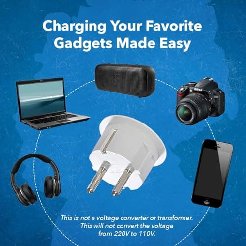 OREI American USA To European Plug Adapter – Type E/F Schuko Plug Adapter - Use in Germany, France, & More - CE Certified – For Mobile, Laptop & Camera Chargers - 6 Pack — view 6