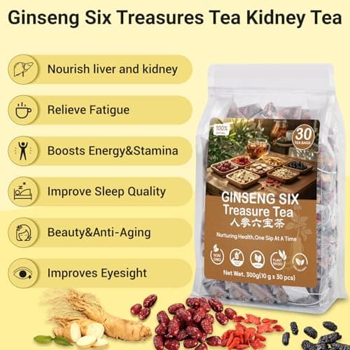 Kidney Tea Formula Ginseng Six Treasure Tea - Natural Chinese Traditional Herbal Ginseng Five Treasures Kidney Detox Cleanse Teabag For Men Women (30 Bags/1 Pack) — view 4