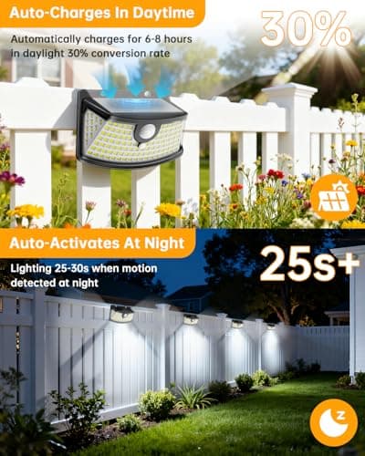 Aootek New Solar Motion Sensor Lights 120 LEDs with Lights Reflector,270° Wide Angle, IP65 Waterproof, Step Lights for Front Door, Yard, Garage, Deck (Black, Daylight White, 6-Pack) — view 4