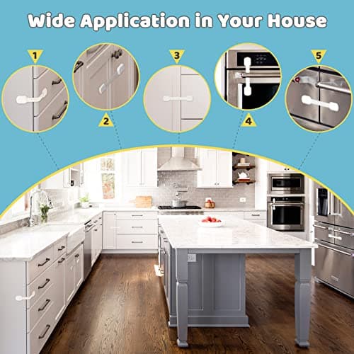 4our Kiddies 10 Pack Baby Proof Cabinet Locks, Child Safety Drawer Locks with 6 Extra 3M Adhesives, Childproof Cabinet Strap Locks for Drawers, Cupboards, Refrigerators, Adjustable No Drilling — view 6