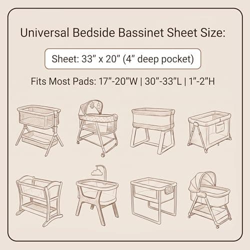 Muslin Bassinet Sheets 2 Pack, Soft Breathable Fitted Sheets for Bedside Sleeper Bassinet, 33x20 Inch, Snug Fit Baby Bassinet Mattress Cover for Newborn Boys Girls (Gentle Colors) — view 3