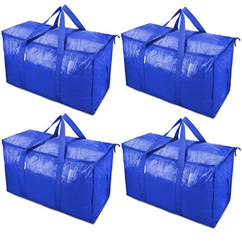 TICONN 4 Pack Extra Large Moving Bags Heavy Duty with Zippers & Carrying Handles, Durable Storage Bags Moving Boxes for Closet Organizers and Storage (4 Pack, Blue)