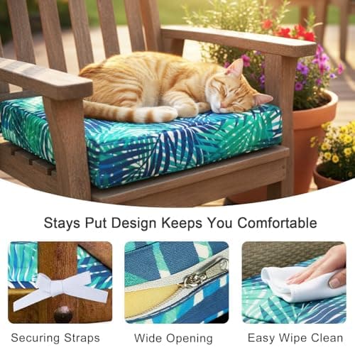 NettyPro Outdoor Patio Chair Seat Cushion Covers UV Resistant Water Repellent Furniture Cushion Slipcovers, 24x22x4 inch, Tropical Leaf — view 6