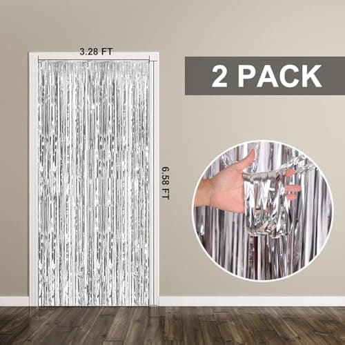 2 Pack Foil Curtain Backdrop Silver Metallic Tinsel Foil Fringe Curtains Photo Booth Props for Birthday Wedding Engagement Baby Shower Bachelorette Christmas Holiday Celebration Party Decorations — view 6