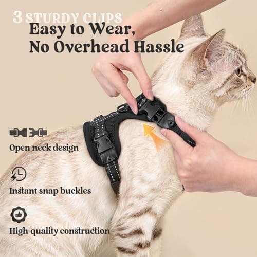 rabbitgoo Cat Harness and Leash, Easy-on with Neck Buckle, Black — view 3