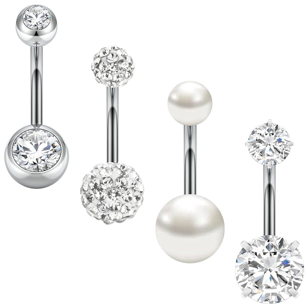 Aucuu 3/4/5/12/20PCS Piercing Ombligo, 14G de Acero Inoxidable, Forma de Barra Curvada y Circonita CZ Cúbica Perla Ombligo Joyería para Mujeres Hombres — view 13