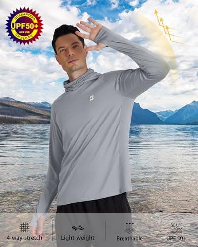 Roadbox UPF 50+ Sun Hoodie Men, Long Sleeve UV Protection Fishing Shirts with Mask, Lightweight Rash Guard for Hiking Outdoor — view 2