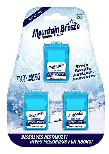 Mountain Breeze Oral Hygiene Mouth Freshener Sugar Free Cool Mint Flavoured Breath Strips (24 Strips Each Cassatte)-Pack of 1(3 Cassette) NEW