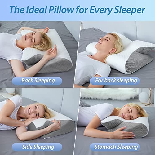 HOMCA Memory Foam Pillow, 2 in 1 Cervical Pillow for Neck Pain Relief, Ergonomic Neck Support Pillows for Side Back Stomach Sleepers with Breathable Pillowcase (Gray) — view 5