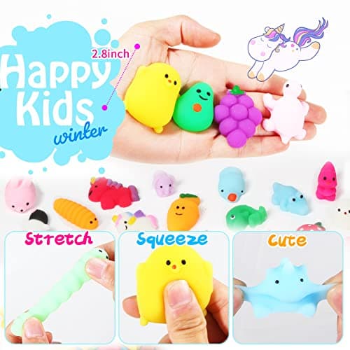 FUNNYB&G Kawaii Mochi Squishies Fidget Toy - 100 pcs Squishy Party Favors Kids Classroom Prize Birthday Goodie Bag Stuffers - Stress Relief Pack for Girls Boys Christmas Valentines Gift (Classic)