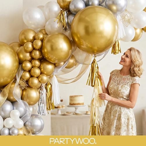 PartyWoo Gold Balloons 140pcs Different Sizes of 18 12 10 5 Inch Gold Balloon Arch Kit Garland for Birthday Wedding Anniversary Baby Shower Graduation Retirement Casino Party Decorations Gold-G101 — view 8