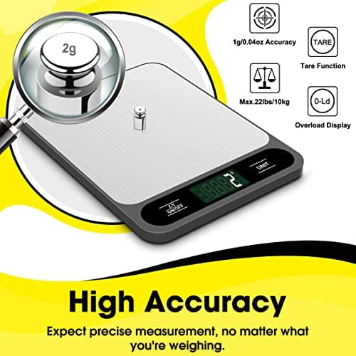 Mik-Nana Food Scale, 10kg/22lb Digital Kitchen Scale Weight Grams and Ounces for Baking Cooking Coffee Package Postage, 6 Units with Tare Function, LCD Display, Easy Clean Stainless Steel — view 5