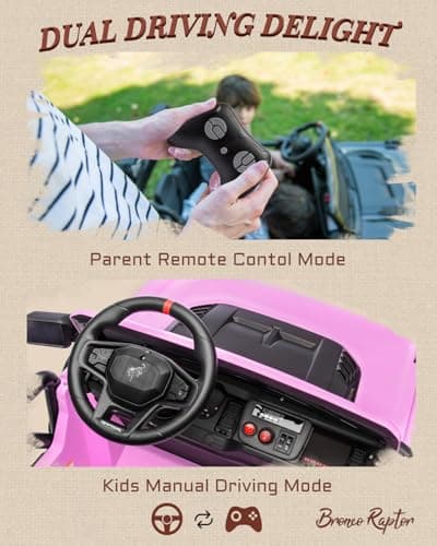 First Ride On 24V Ride on Toys for Big Kids, Licensed Ford Bronco Raptor 2 Seater Ride on Cars with Remote Control, Ride on Truck w/ 4-Wheeler Suspension, 3 Speeds, Led Lights, Bluetooth (24V, Pink) — view 4