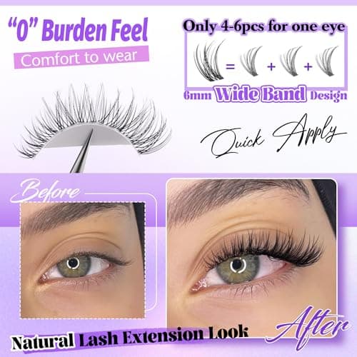 ALICE Natural Lash Clusters Lash Extensions Invisible Band Waterproof 8-16mm Cluster Eyelash Extensions Wispy Eyelash Clusters Individual Lashes Cluster Lashes — view 3