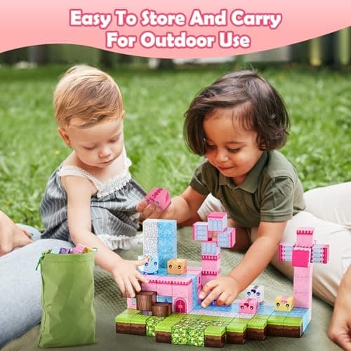 PINKCAT 100PCS Magnetic Blocks, Kids Building Pink Fantasy Castle Cubes, Stacking Tiles, STEM Sensory Toys for Toddlers, Kids Travel Essentials Toy, 3 4 5 6 7 8-12 Years Girls Boys Gifts — view 4