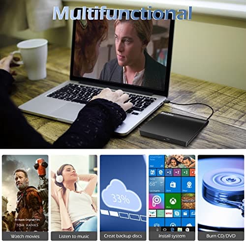 Rioddas External CD/DVD Drive for Laptop, USB 3.0 CD DVD Player Portable +/-RW Burner CD ROM Reader Writer Disk Duplicator Compatible with Laptop Desktop PC Windows Apple Mac Pro MacBook Linux — view 4