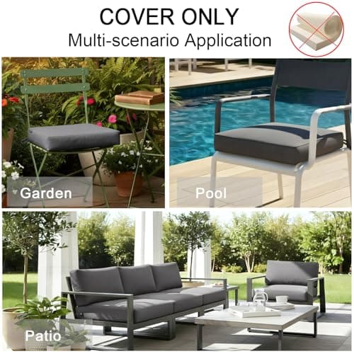 NettyPro Patio Cushion Covers Replacement Set 4 Water Repellent UV Resistant Outdoor Chair Seat Cushion Slipcover with Zipper and Tie, 24 x 22 x 4 Inch, Grey — view 7