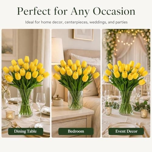 MACTING Yellow Artificial Tulip Flowers - 13.7" 30PCS Real Touch Fake PU Tulips Bouquet Faux Flowers for Floral Arrangements Table Centerpieces Kitchen Indoor Home Mothers Day Decorations — view 5