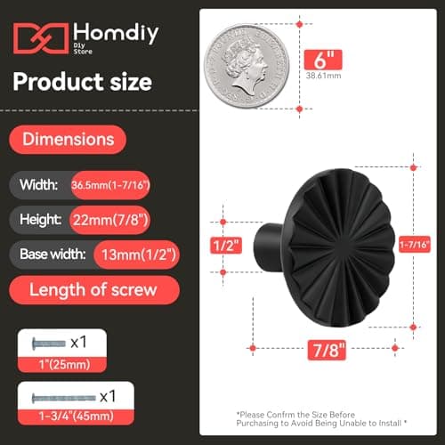 homdiy 10 Pack Dresser Knobs Black Cabinet Knobs, Solid Zinc Alloy Drawer Knobs Vintage Knobs for Dresser Drawers, Single Hole Drawer Pulls for Kitchen Bedroom Bathroom — view 2