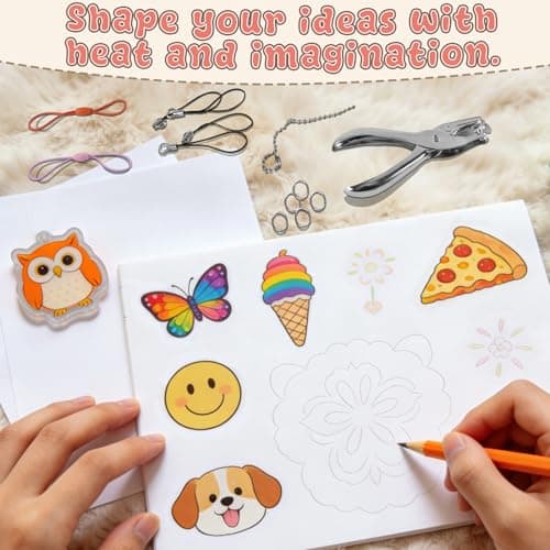 Yalumo 301 Pcs Shrink Plastic Sheets Kit, 40 Shrink Paper Sheets 5.7 x 7.9 Inch with Earring, Ring and Keychain Accessories for DIY Shrinky Art, Ornament, Craft Project, Handmade Gift and Home Decor — view 5