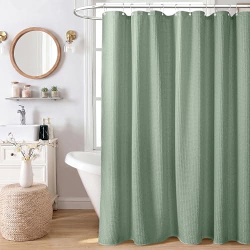 Dynamene Waffle Shower Curtain 256 GSM Heavy Duty Fabric 72"x72" Sage Green — view 7
