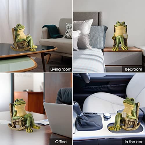 FOXMIS Miniature Frog Garden Statue Mom Dad Gifts Home Decorations Fairy Garden Accessories Outdoor Lights Solar Garden Frog Decor Art Housewarming Gift for Patio,Yard,Lawn Ornament,3.89"x2.36"x3.93 — view 5