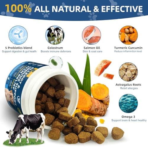 Dogs Allergy & Itch Relief Chews, Dog Probiotics for Skin & Immune Support Helps Relieve Itchy Skin & Ear, Dog Allergy Supplement for Paw Licking, Itching Skin Relief with Colostrum, Fish Oil (Brown) — view 2