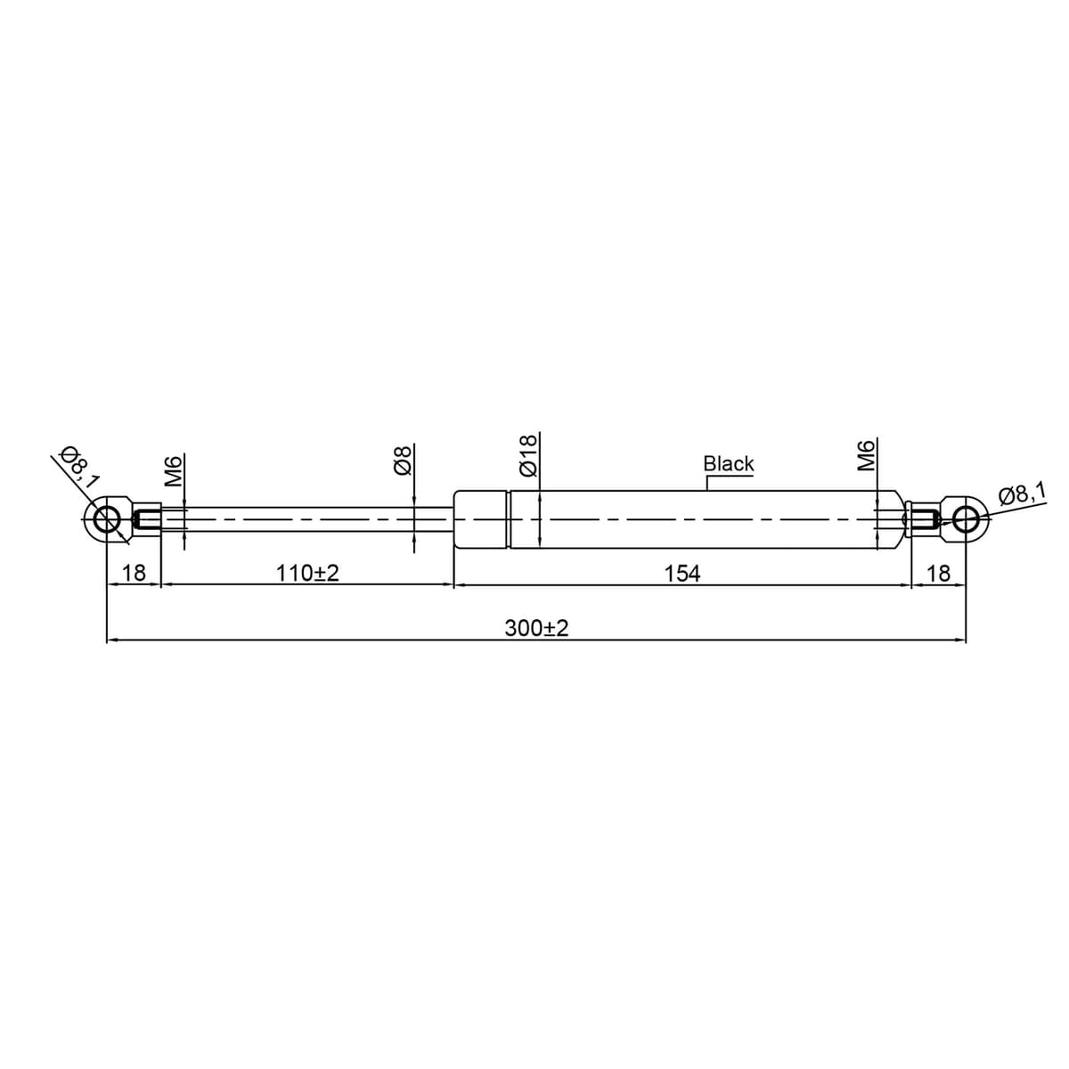 Universal Gas Struts Spring Eyelet | 100-1000 Newton | Length Options 200 mm to 900 mm | Heavy-Duty | Lift Support System (300MM, 800 N) — view 2