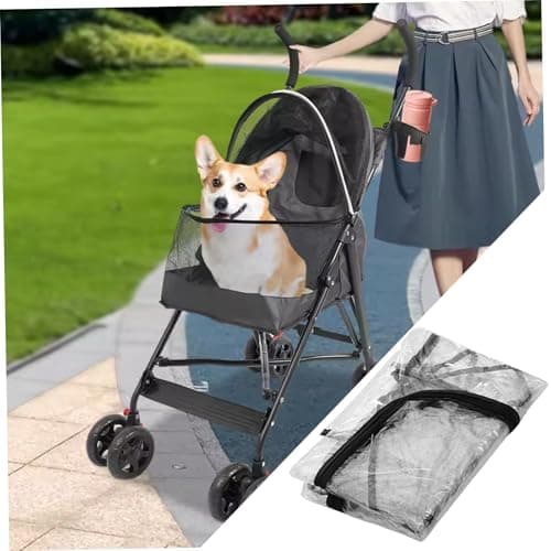 Stroller Rain Cover for Pets - Transparent Waterproof PU Dustproof, Wide Compatible Dog Cat Pushchair Accessory — view 3