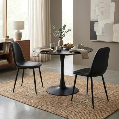 Aykah Black Dining Chair Set of 4, Faux Leather Dining Chairs for Kitchen, Dining Room, Bedroom, Pre Assembled Side Chairs (Black) — view 5