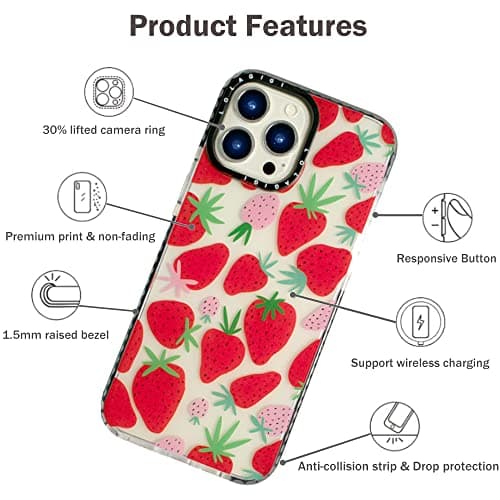 LOLAGIGI for iPhone 15 Case for Women, Cute Pink Strawberry Fruit Print Girly Design Kawaii Aesthetic Cartoon Pattern for Girls Teens Soft TPU Case Cover for iPhone 15 (6.1") — view 2