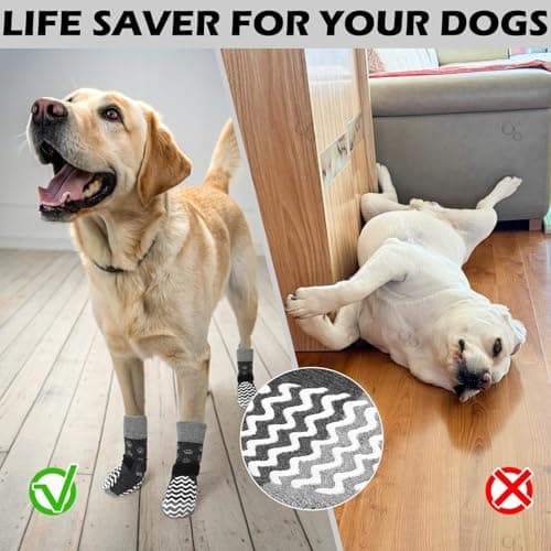 EXPAWLORER 6Pcs Anti Slip Dog Socks to Prevent Licking Paws, Dog Shoes for Hot Pavement Double Sides Dog Boots & Paw Protectors Booties for Hardwood Floors with Grippers Small Medium Large Senior Dogs — view 3