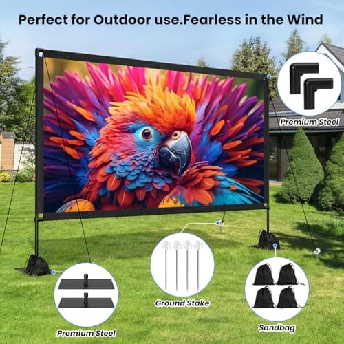 120inch Projector Screen with Stand: Portable Projector Screen Outdoor Indoor Front/Rear16:9 4K HD with Carry Bag Sandbag- Movie Screen for Backyard Moive Night, Camping, Theater — view 4