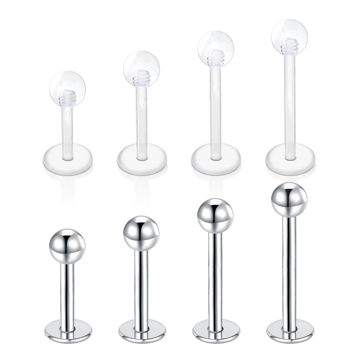 Besyvvin Lip Bars Labret Studs 16G Stainless Steel Plastic Flat Back Helix Tragus Cartilage Earring Stud 4-12MM Monroe Medusa Piercing Jewellery Silver Gold — view 15