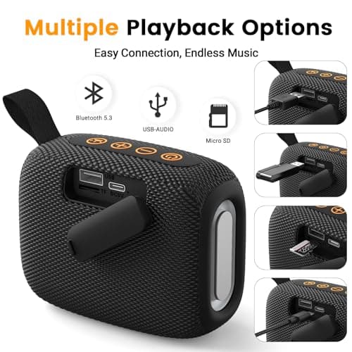 IPX5 Waterproof Portable Bluetooth Speaker, Compact Wireless Outdoor Travel Speaker with Lights & Lanyard, 10H Playtime, BT 5.3 Stable Connection, Mini Pocket Sound Box for Beach Camping Shower — view 3