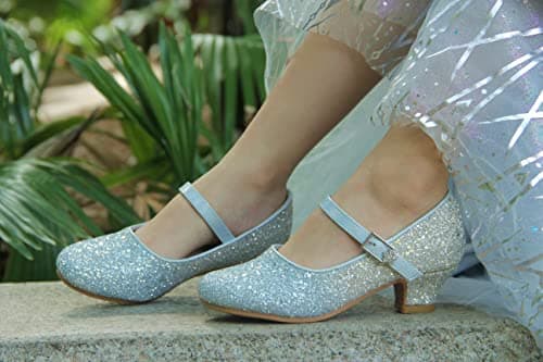 EIGHT KM Girls High Heel Dress Shoes Mary Jane Princess Wedding Party Pump Shoes EKM7015 Sparkle Glitter Gradual Blue Size 5 US Big Kid
