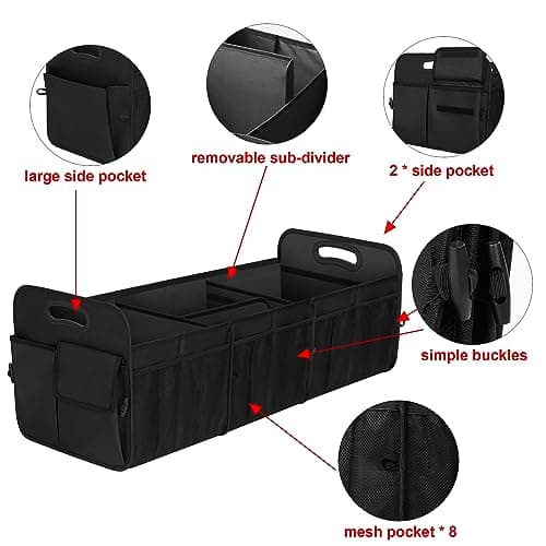 Femuar Large Capacity Trunk Organizer, Waterproof Car Accessory, Non-Slip, Foldable, Suitable for All Vehicles, Black — view 4